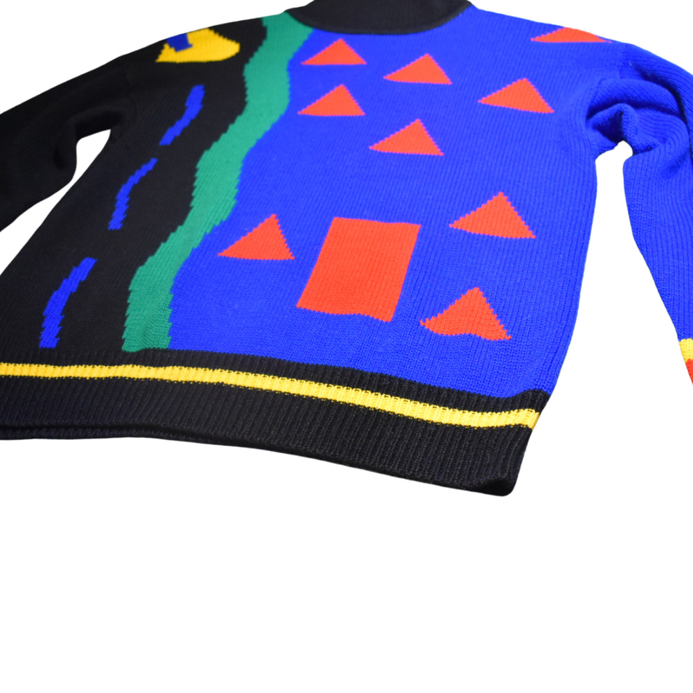 Vintage 80s Colorful Geometric Turtle Acrylic Neck Sweater Size Small - Picture 4 of 8